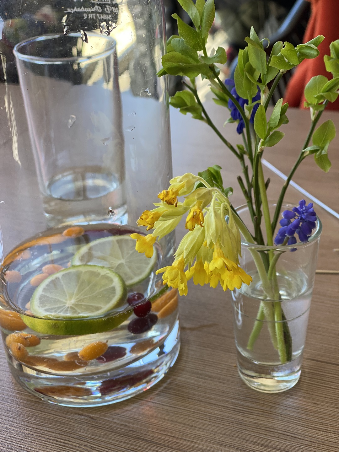 Local Estonian fruits and flowers in every water jug